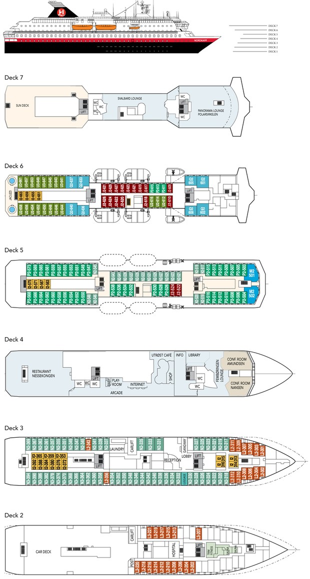 Cabin layout for Hurtigruten Ships