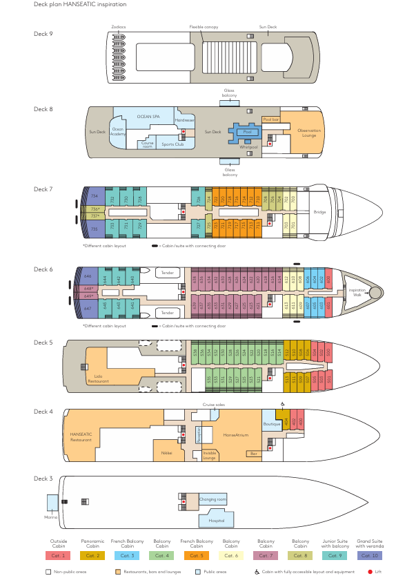 Cabin layout for Hanseatic Inspiration/Spirit/Nature